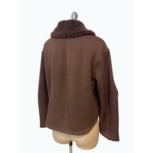 Athleta Westbound Sherpa Coat Jacket Brown Pockets Full Zip Faux Fur NWT Medium - Picture 6 of 9